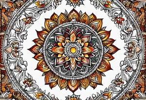 male moon mandala Knee tattoo in fall colors tattoo idea