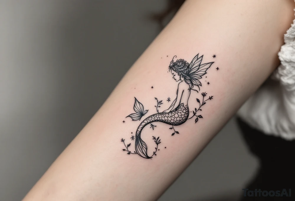 mermaid and fairy small tattoo idea