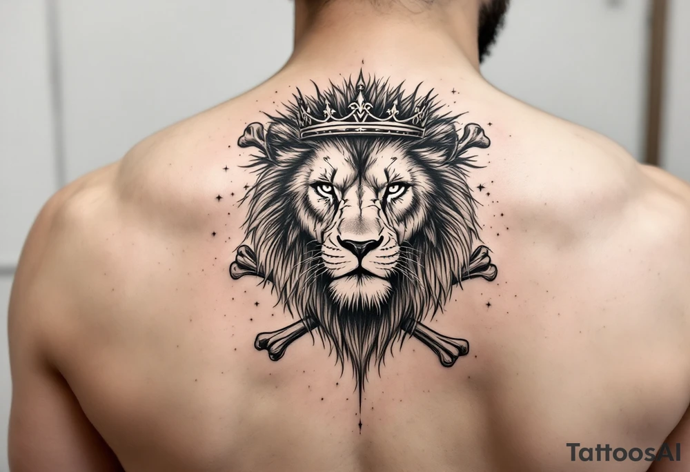 powerful majestic lion with a crown made of bones tattoo idea