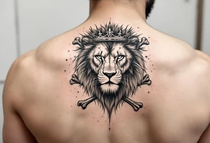 powerful majestic lion with a crown made of bones tattoo idea