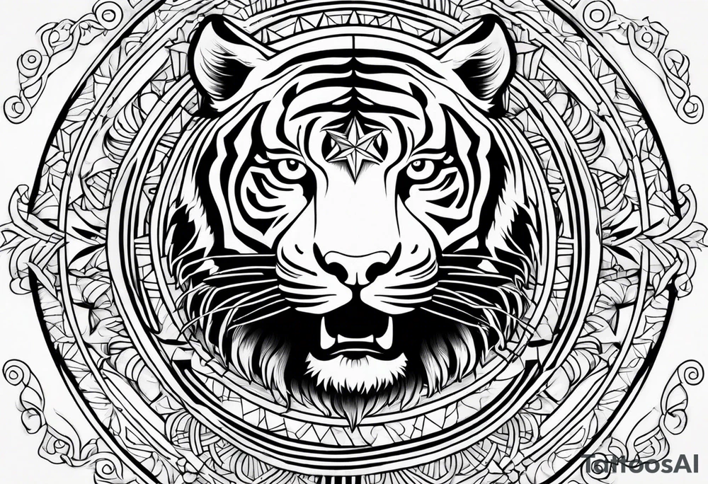 Cross sun tiger sailor sun star tattoo idea