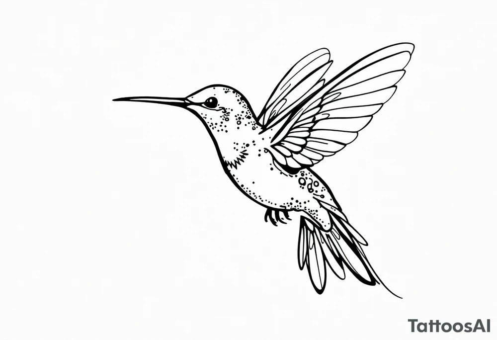Fine line hummingbird in flight with small dot details tattoo idea