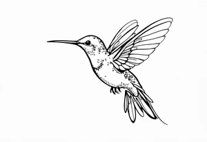 Fine line hummingbird in flight with small dot details tattoo idea