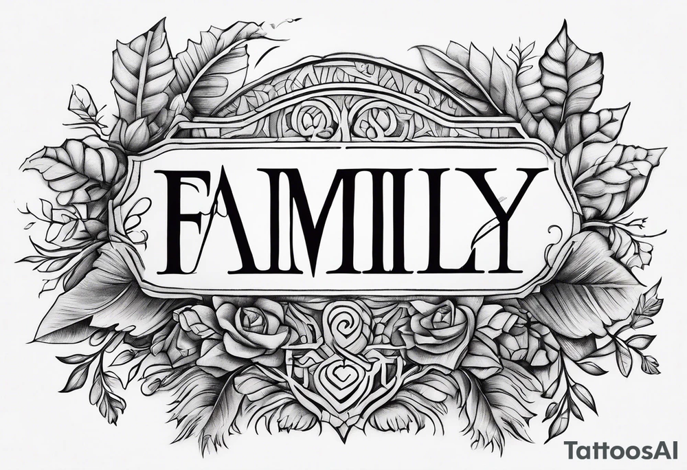 Text "family". Letters formed by roots tattoo idea