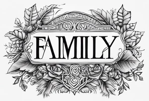 Text "family". Letters formed by roots tattoo idea
