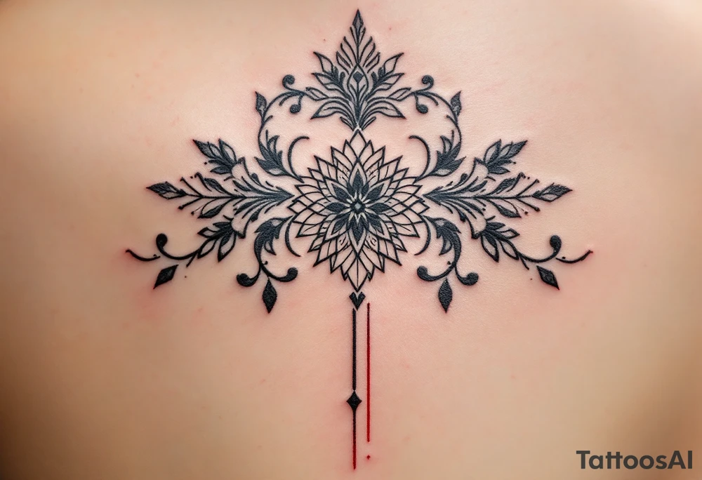 XX.III.MCMXCIV along the spine in bold black Roman font, split by a thin vertical red line for symmetry. tattoo idea