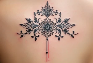 XX.III.MCMXCIV along the spine in bold black Roman font, split by a thin vertical red line for symmetry. tattoo idea