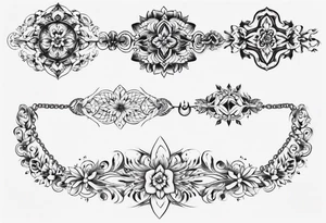 Ankle bracelet tattoo with ornamental feminine style and larger in the centre. Show on ankle tattoo idea