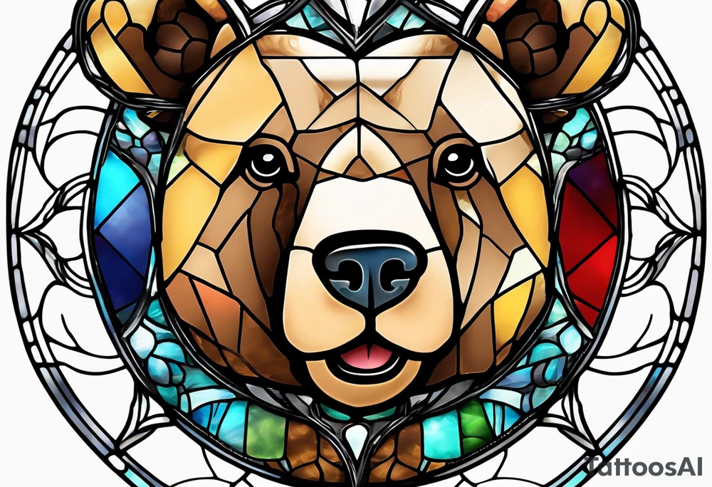 Teddy bear with gift box stained glass tattoo idea