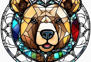 Teddy bear with gift box stained glass tattoo idea
