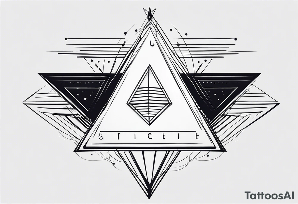 Un triangulo con una persona al medio, estilo de dibujo con lineas en blanco y negro mas simple solo lineas y una persona muy pequeña tattoo idea