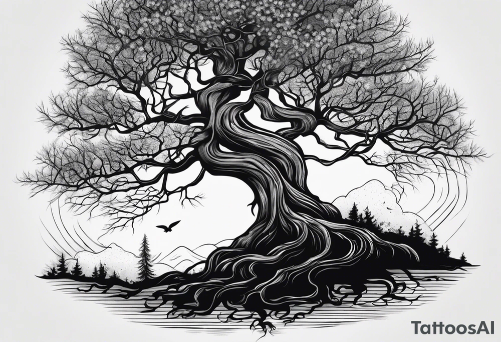 a narrow tree with roots with the text of "Deep roots are not reached by the frost." around it tattoo idea a narrow tree with roots with the text of "Deep roots are not reached by the frost." around it tattoo idea