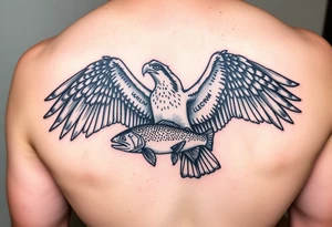 Osprey with a small trout in its talons tattoo idea