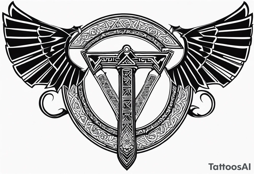 Valhalla sword 
 dragon axe Valknut tattoo idea