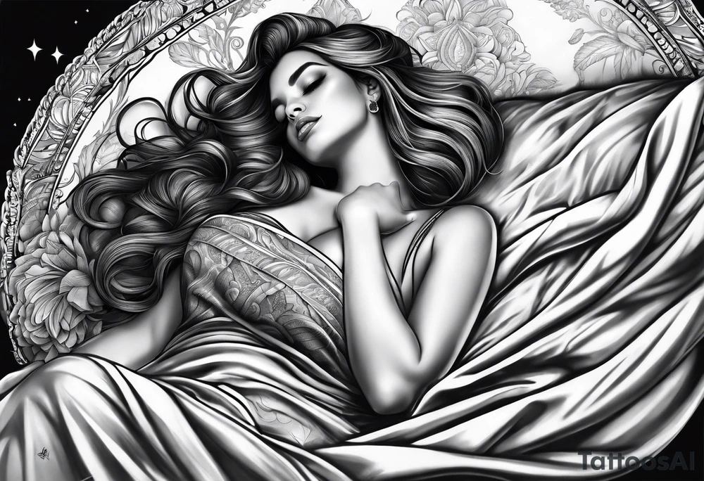 full body girl sleeping in blanket tattoo idea