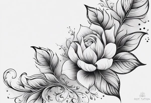 Design an ornamental tattoo featuring a single stem with delicate leaves and blossoms, using thin lines for a refined look. tattoo idea