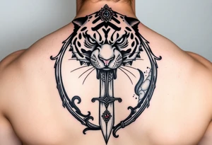 mystical panther around an ancient dagger with jeweled hilt tattoo idea