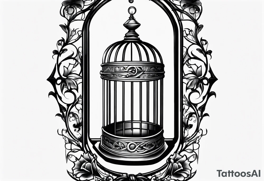 Empty bird cage door open tattoo idea