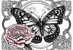 carnation butterfly moon behind tattoo idea