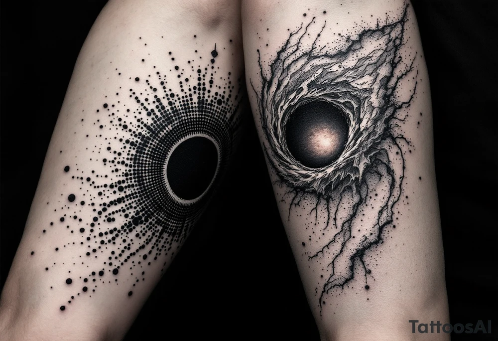 2 different worlds on both sides of a black hole tattoo idea