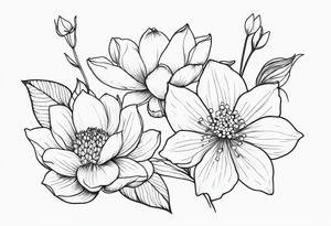 Thin line small lotus dogwood lily of the valley and peony wildflower tattoo idea