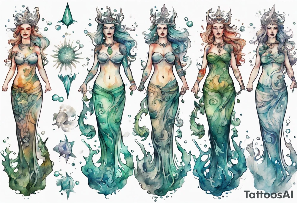 a sea goddess standing on the shore tattoo idea