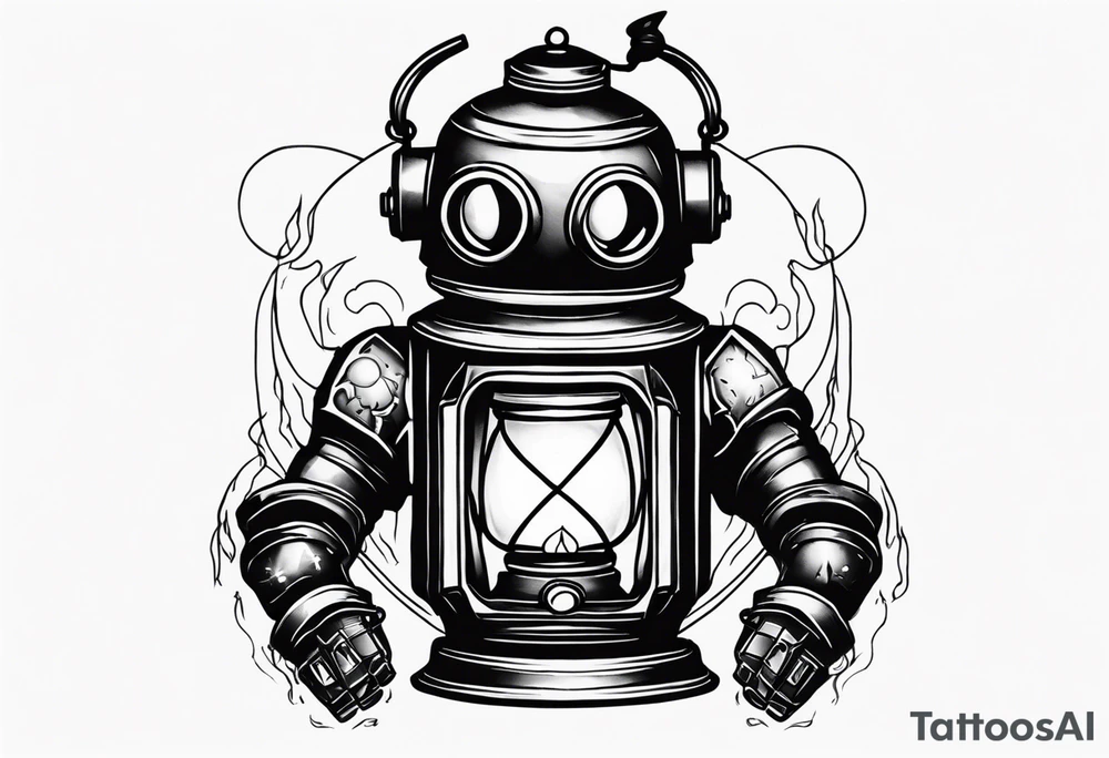 dark robot creepypasta, holding a lantern tattoo idea
