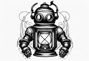dark robot creepypasta, holding a lantern tattoo idea