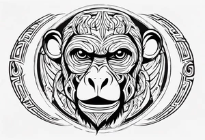 Create a tribal monkey outline in a small disconnected circle tattoo idea