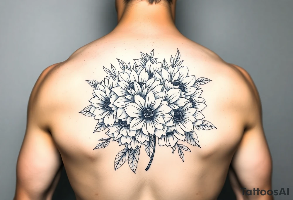 Bouquet of chrysanthemums and peonies tattoo idea