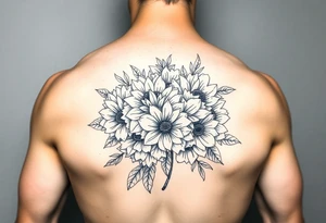 Bouquet of chrysanthemums and peonies tattoo idea