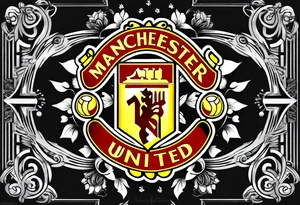 Manchester United, two cats, God, edm, all combined into one art. manchester united crest to be the focal point tattoo idea