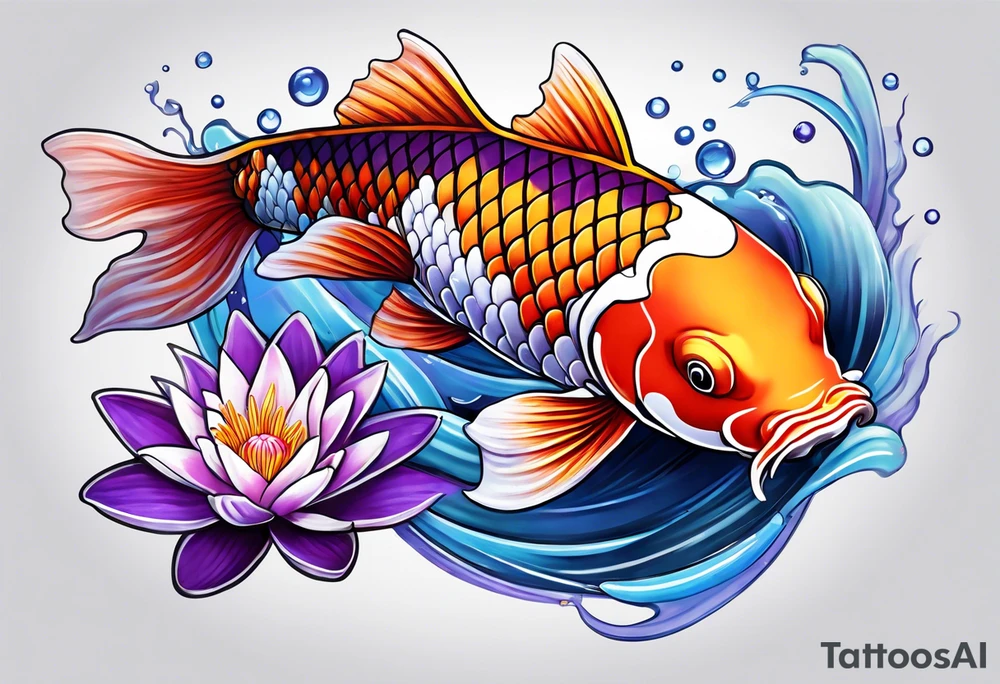 Koi fish with a water Lilly and a violet tattoo idea
