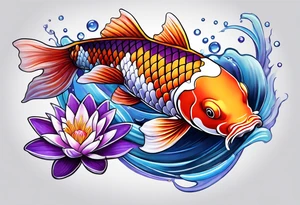 Koi fish with a water Lilly and a violet tattoo idea