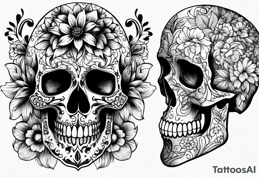 pattern flowers lace skull tattoo idea