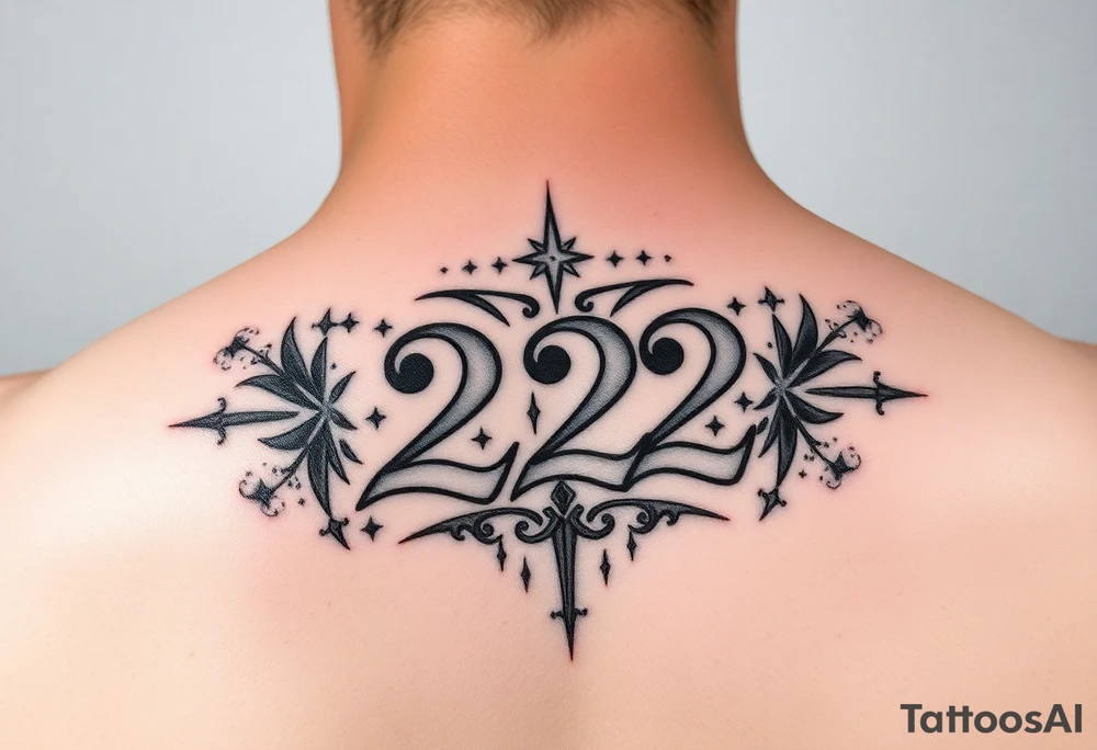 Bold 222 surrounded with love and stardust and vibration tattoo idea