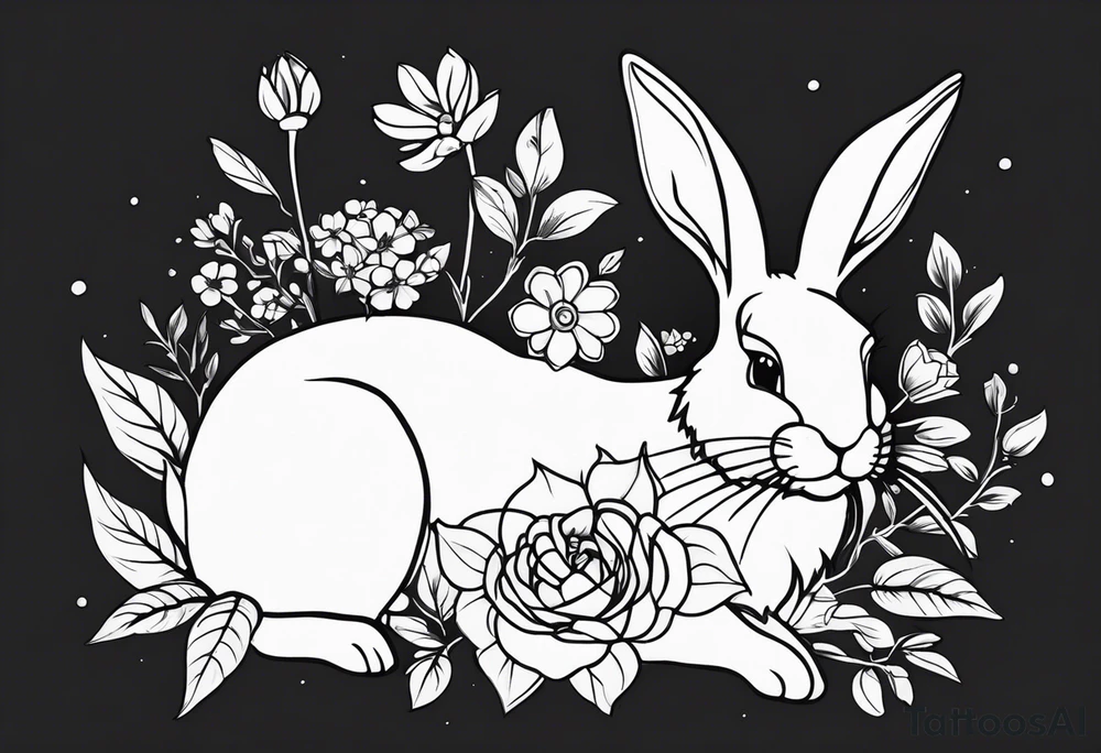 Rabbit and flowers tattoo idea