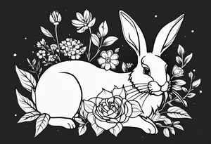 Rabbit and flowers tattoo idea