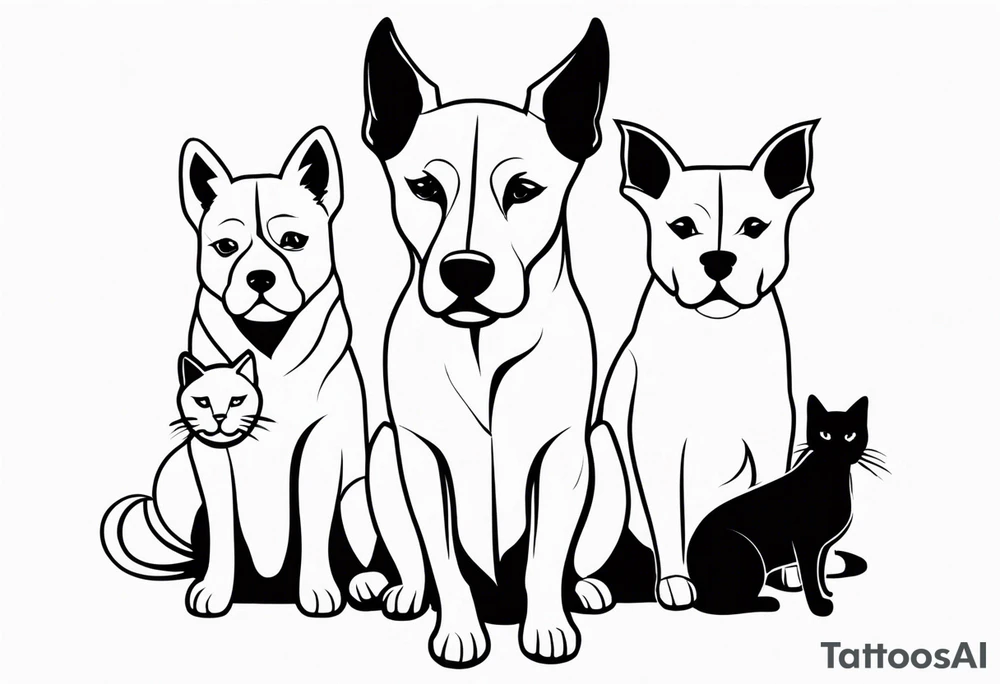 2 big dogs 3 small dogs and one black cat tattoo idea