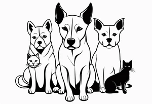 2 big dogs 3 small dogs and one black cat tattoo idea