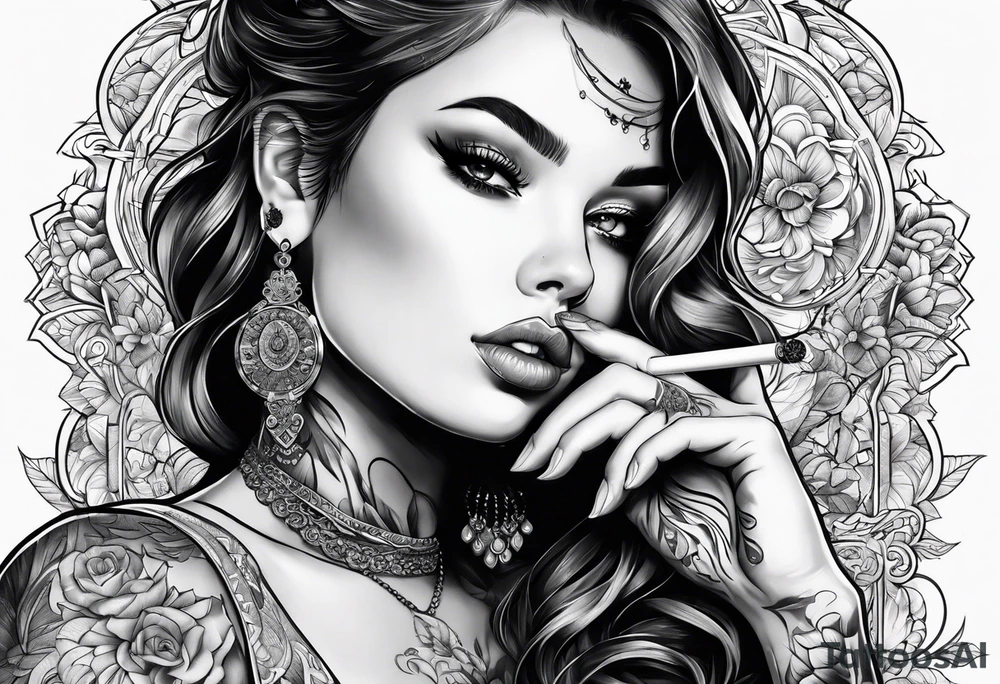 girl with tattoos smoking tattoo idea