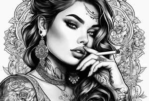 girl with tattoos smoking tattoo idea