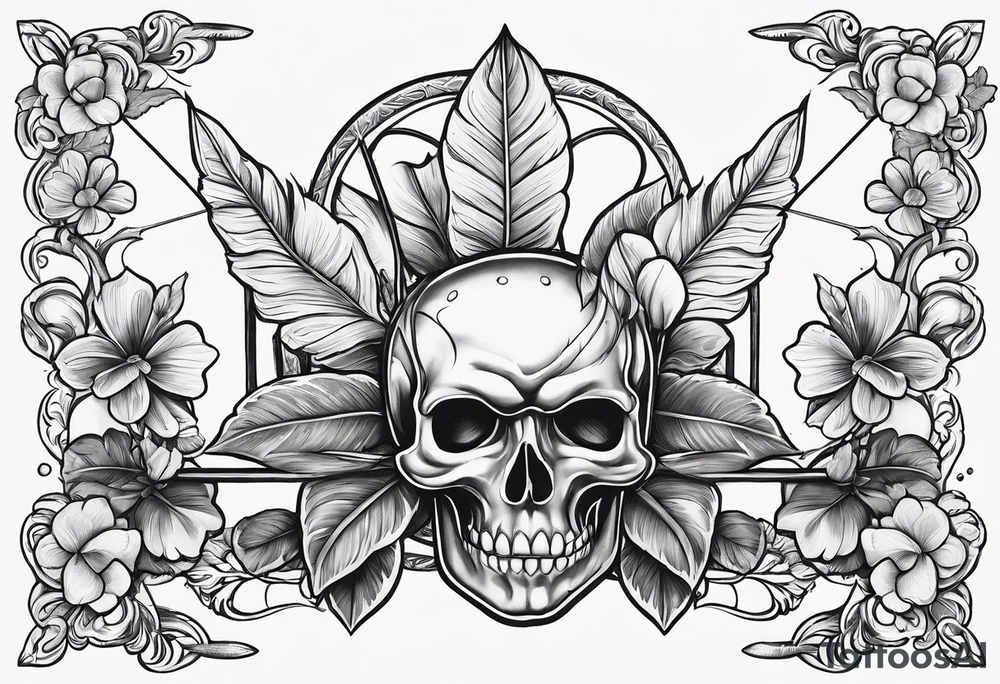 idea of adding buffs. using bow and arrows with Four Leaf Clover on the background to generating stats of Luck. tattoo idea