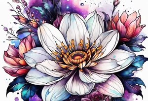 Cosmic space flowers tattoo idea