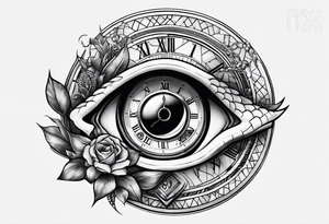 snake eye with clock tattoo idea