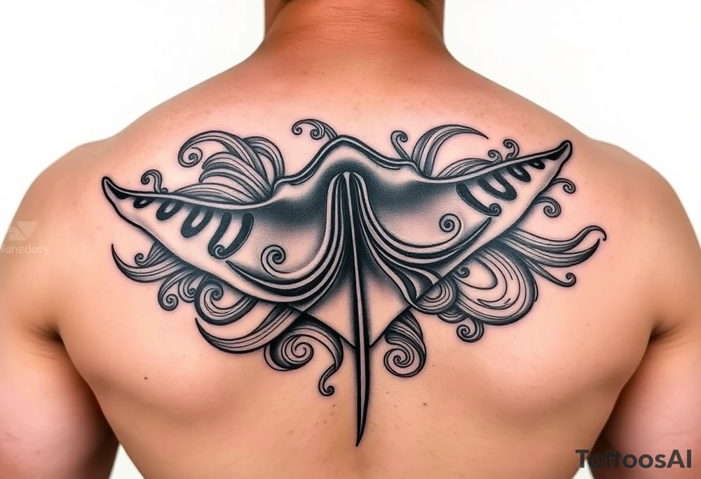 Polynesian/maori music waveforms deep-sea manta ray flowing lines tattoo idea