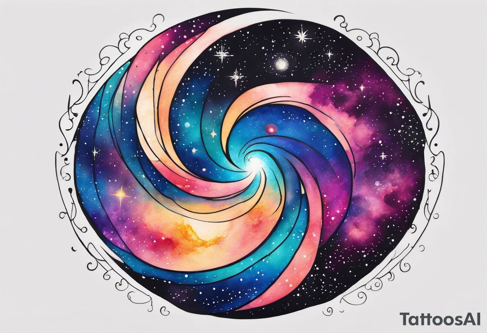 I want a spiral nebula space galaxy tattoo that's colorful and bright and cute and is nice to look at I don't want a traditional circle I want it like the ones thay look like an s shape and this tattoo will be on my left buttcheek and light colors I want more spread and less circle tattoo idea