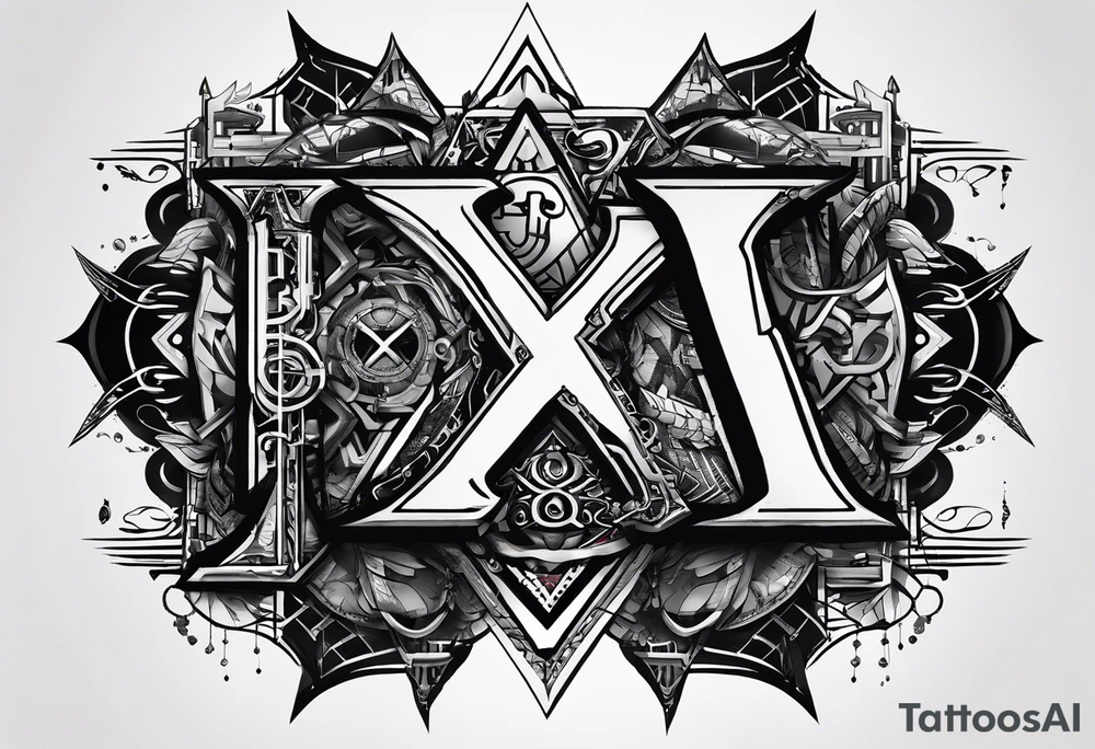 I need a tattoo design that prominently features the letters X and I while incorporating cyberpunk elements. The tattoo will be placed on the wrist. tattoo idea
