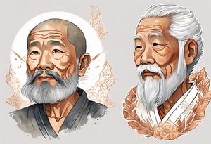 a solitary Filipino man with a grey beard wearing a copper amulet tattoo idea