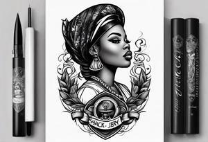 traditional style tattoo with a black woman skateboarding tattoo idea